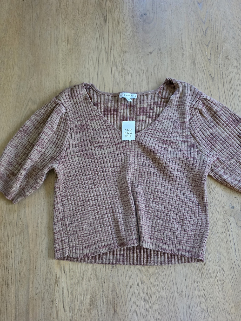 And Now This Mauve Ribbed V-Neck Cropped Sweater